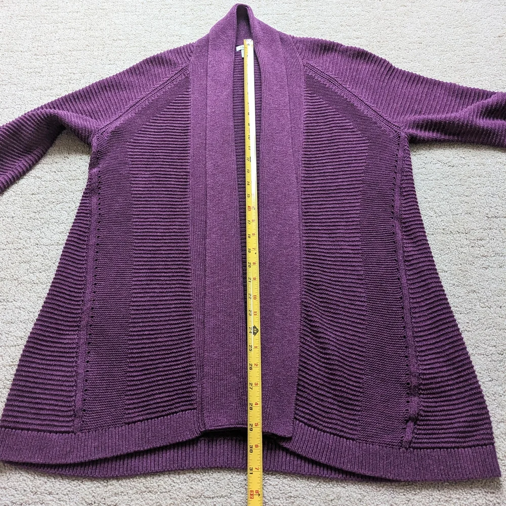 LL Bean Shawl Collar Cardigan Sweater Woman L Purple Ribbed Knit Open Front Long - Picture 5 of 5